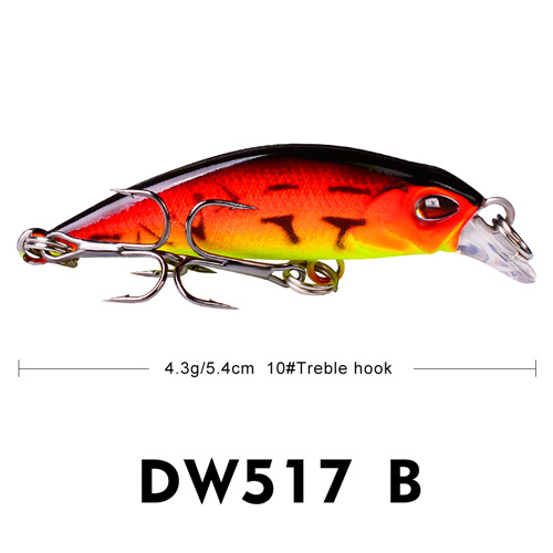 54mm 4.3g Sinking Minnow Fishing Lures with Treble Hooks