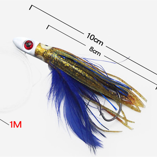 fishing skirts lures jig head Squid Feather Barbed Fish hook 18g String  fishhook octopus fishing lure Tuna Trolling Lure