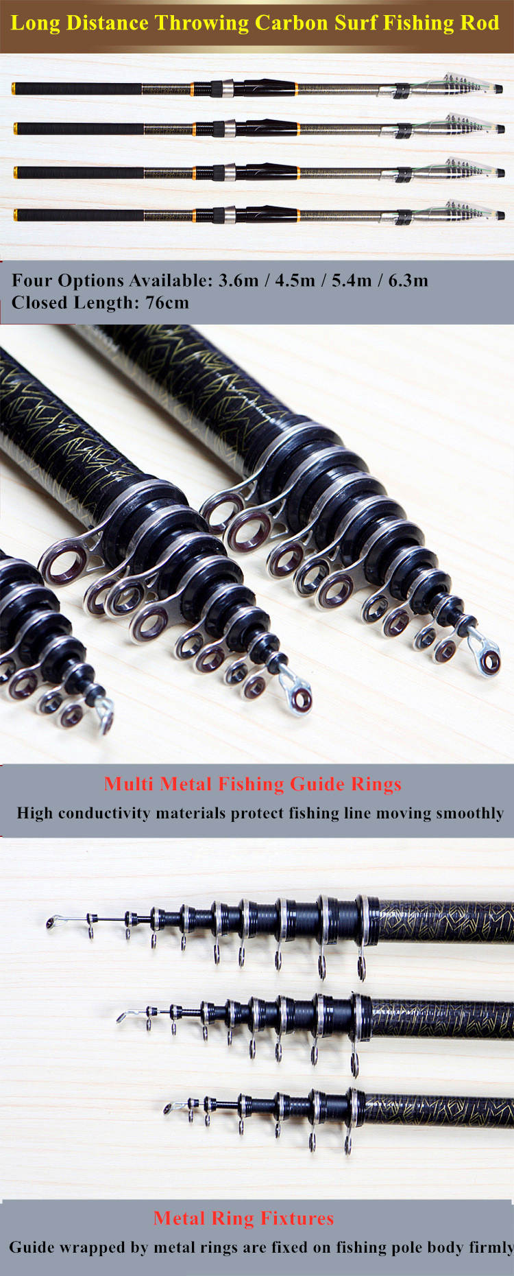 YIBAO Fishing Multi Sections surf rock Telescopic Fishing Rods